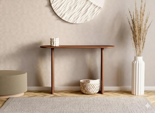 Image of Furniture Modern Solid Wood Console Table with Rounded Edges, Natural Finish, Minimalist Scandinavian Style Entryway Furniture Set for (Style 2, Natural, 115x30x70)