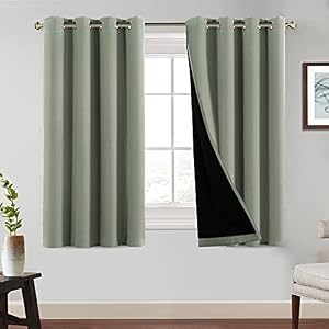 PrinceDeco Blackout Curtain 54 inch Long,Black Liner Backing,2 Panels,Sage