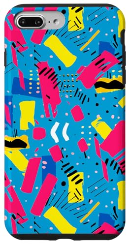ブルー ピンク イエロー レトロ 80年代 90年代 絵画柄 スマホケース iPhone 7 Plus/8 Plus 用