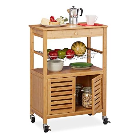 Relaxdays Bamboo Kitchen Trolley with Storage Cover