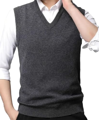 Vsadsau Men Casual Sleeveless Sweaters V-Neck Solid Loose Vest Thicken Pullovers Knitd Tank Tops