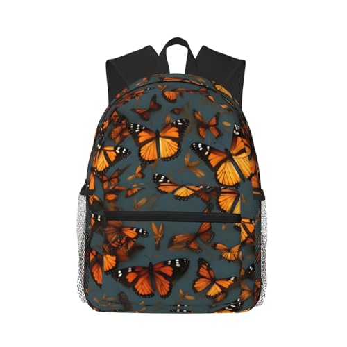 Sac à dos papillons orange pour université et quotidien urbain noir