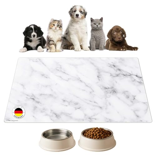 Napfunterlage | Futtermatte für Hunde und Katzen „Prachtvoller Weißer Marmor“ aus Premium Vinyl - 60x40 cm – rutschhemmend, abwaschbar, reißfest - Made in Germany