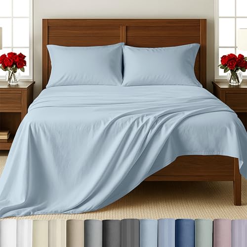 Image of California Design Den 500TC 100% Cotton Twin Sheets Set, Blue(Grey-Tone) | Good Housekeeping Seal, OEKO-TEX Certified, Silky-Soft Sateen Weave, 3pc Set, 15 inch Deep Pockets, For Hot Sleepers, All-Season