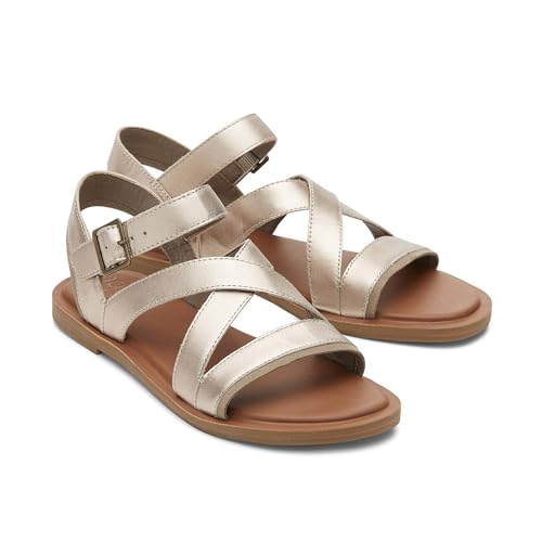 Image of TOMS Women's Sloane Sandal, Leather /Suede Upper, Light Gold Metallic Leather /Suede, 5.5B