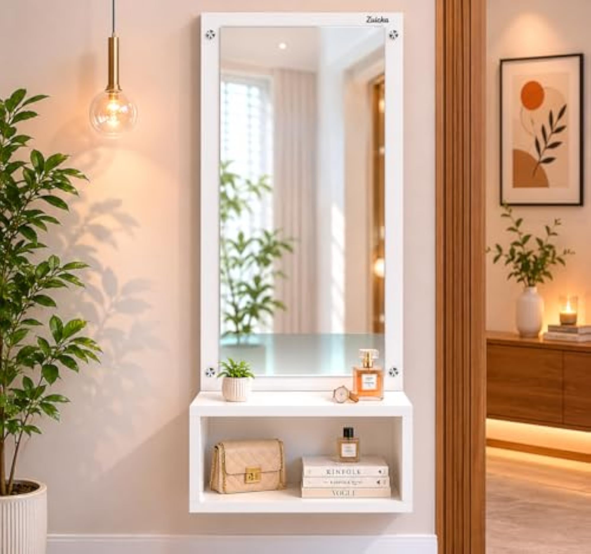 Wall Mounted Mirror with Shelf for Bedroom
