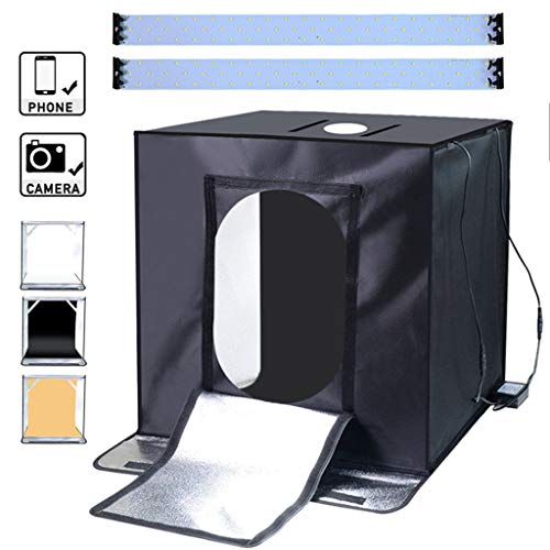 LTLJX Profesional Fotográfica Caja de Luz 60x60x60cm Portátil Plegable LED 5500K, 3 Fondo Azul/Blanco/Negro/Marrón, Velcro Fijación Fuerte Fácil de Instalar