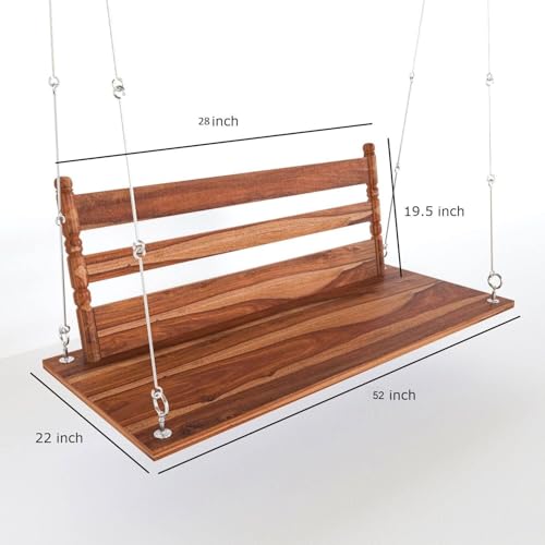 Image of Sheesham Wood 2 Seater Swing Jhula for Living Room | Wooden Swing Sofa Patio Jhula for Home Indoor, Garden Outdoor & Balcony | House Swings for Adults (Honey Finish)