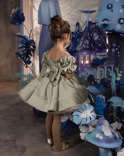 Satin Flower Girl Princess Dresses Birthday Party Ball Gown PT6213