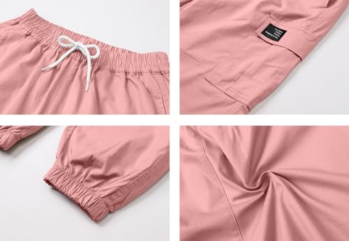Image of Betusline Girls 2 Piece Summer Outfits,Kids Casual Short Sleeve Crop Top & Cargo Jogger Pants Sets,4T-14Y