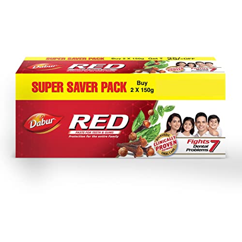 Image of Dabur Red Paste 300g & Dabur Herb'l Olive Enamel Care Toothpaste 150g (Pack of 2) | Supersaver Combo Pack