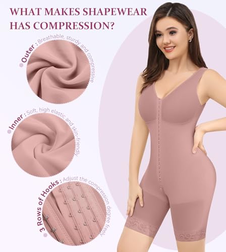 Image of M MYODRESS Shapewear for Women Fajas Colombianas Reductoras y Moldeadoras Full Body Shaper Tummy Control Waist Trainer Bodysuit Postpartum Girdles Compression Garment Rosy Brown S