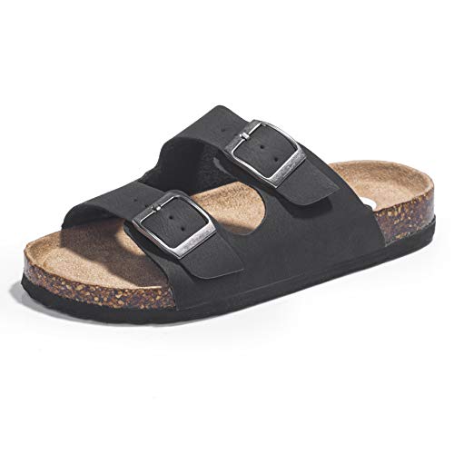 FITORY Boys Slide Sandals, Cork Slipper with Adjustable Straps for Big Kid Black Size 5