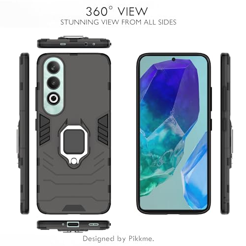 Image of Pikkme OnePlus Nord CE 4 5G Back Cover | D5 Tough Armor Bumper | 360 Protection Case | Ring Holder Stand Case for OnePlus Nord CE 4 5G (Black)