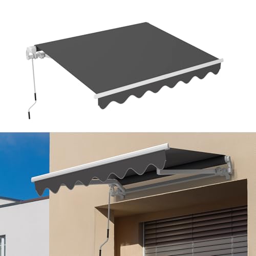 Toldo Manual Retráctil 3x2.5M, Toldo de Pared para Exterior Terraza Balcón con Manivela de Metal Impermeable, Enrollable Articulado Anti-UV 50+, Manivela Marco, Techo Exterior Lluvia, Gris Oscuro
