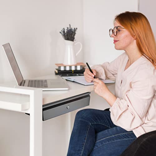 Pochar 17.75-Inch Steel Under Desk Drawer With Lock And Keys - Lockable And Attachable Under Table Shelf Mount For Additional Storage - Heavy Duty Sliding Drawers For Wooden Desks And Workstations #TOP3