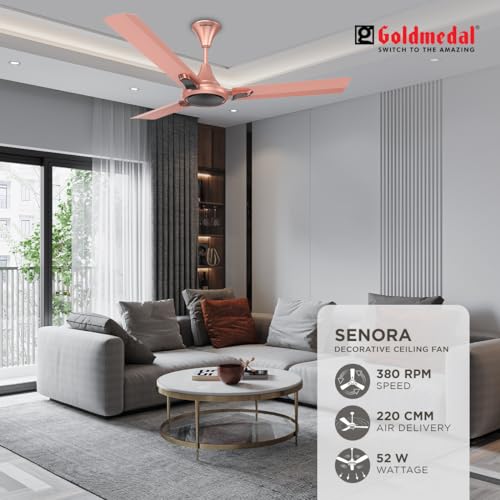 Image of Goldmedal Senora 1200 mm BEE Certified Star Rated Decorative Ceiling Fan | Anti Dust| High Air Delivery| High RPM |2 years Warranty (Rose Gold)