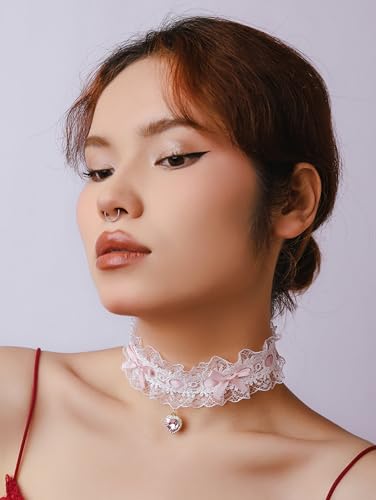 OJERRY Y2K Bow Heart Lace Choker Necklaces for Women, Aesthetic Jewelry Gifts for Girls3