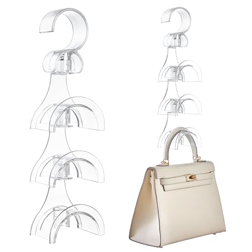 Cozcty Purse Hanger Closet 2 Pack Clear Purse Organizer for Closet Heavy Duty Bag Holder with 6 Hooks Space Saving Hanging Bag Organizers and Storage for Handbags Totes
