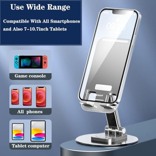 Image of Loire Height & Angle Adjustable Cell Phone Stand, 360 Rotation Foldable Aluminium Desktop Phone Holder Mount, Universal Dock for iPhone, iPad & Other Smartphones (4-10 inch Devices) - White