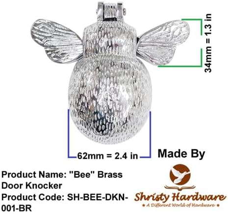 Shristy Hardware "Bee" Brass Door Knocker for Door Front - Exterior for Home Brass Door Knocker Front Door Entry Knocker - (Pack of 1 Polish Chrome Finish)