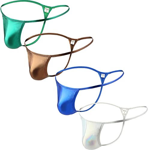 Men's Shiny Fashion Metallic Thong Briefs Male Ice Silk Underpanties