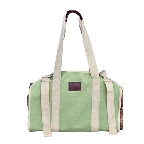 RIVECO Firewood Carriers Canvas Log with Handles & Double Straps Reinforced for Fireplace Wood Stove Durable Large Capacity Bag Heavy Duty Outdoor & Indoor (Green)
