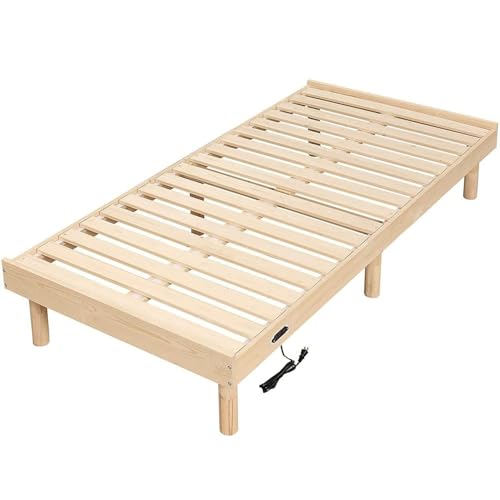 ベッド すのこ シングル フレーム シングル 木製 頑丈 コンセント付き 通気性 耐久性 下収納 フレーム 組み立 ナチュラル [並行輸入品]のサムネイル