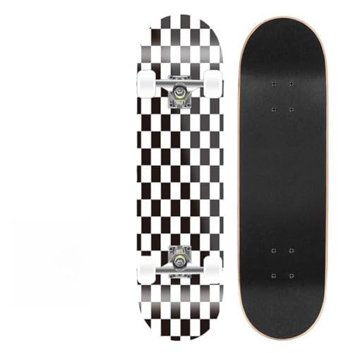 HAIZISLSU Patinetas para Principiantes Monopatines de Truco para Adultos 7 Capas Arce de 31 'X8' Estampado a Cuadros para Principiantes, Adolescentes y niños.