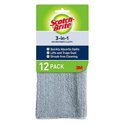 Image of Scotch-Brite 3-in-1 Microfiber Kitchen Cloth, Streak-Free Cleaning, Pack of 12