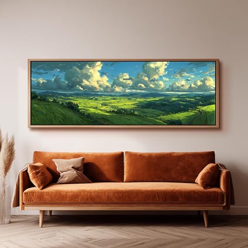 Tableau panoramique collines verdoyantes toile horizontale 40x120cm sans cadre pour salon