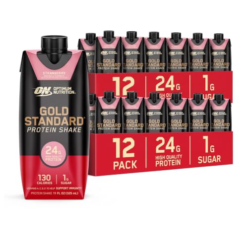 Optimum Nutrition Gold Standard Shake, 24g Protein, Ready to Drink-Protein, Strawberry, 11 Fl Oz, (Packaging May Vary) 1 Count (Pack of 24)