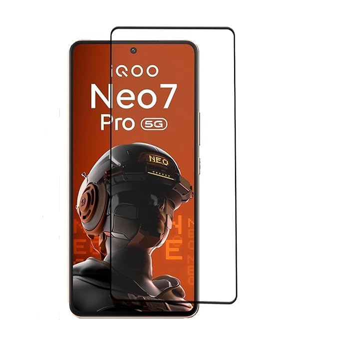 Image of Tempered Glass Screen Protector Compatible for iQOO Neo 7 Pro, iQOO Neo 7, iQOO 11 and iQOO 9T (Black) with Edge to Edge Coverage and Easy Installation kit