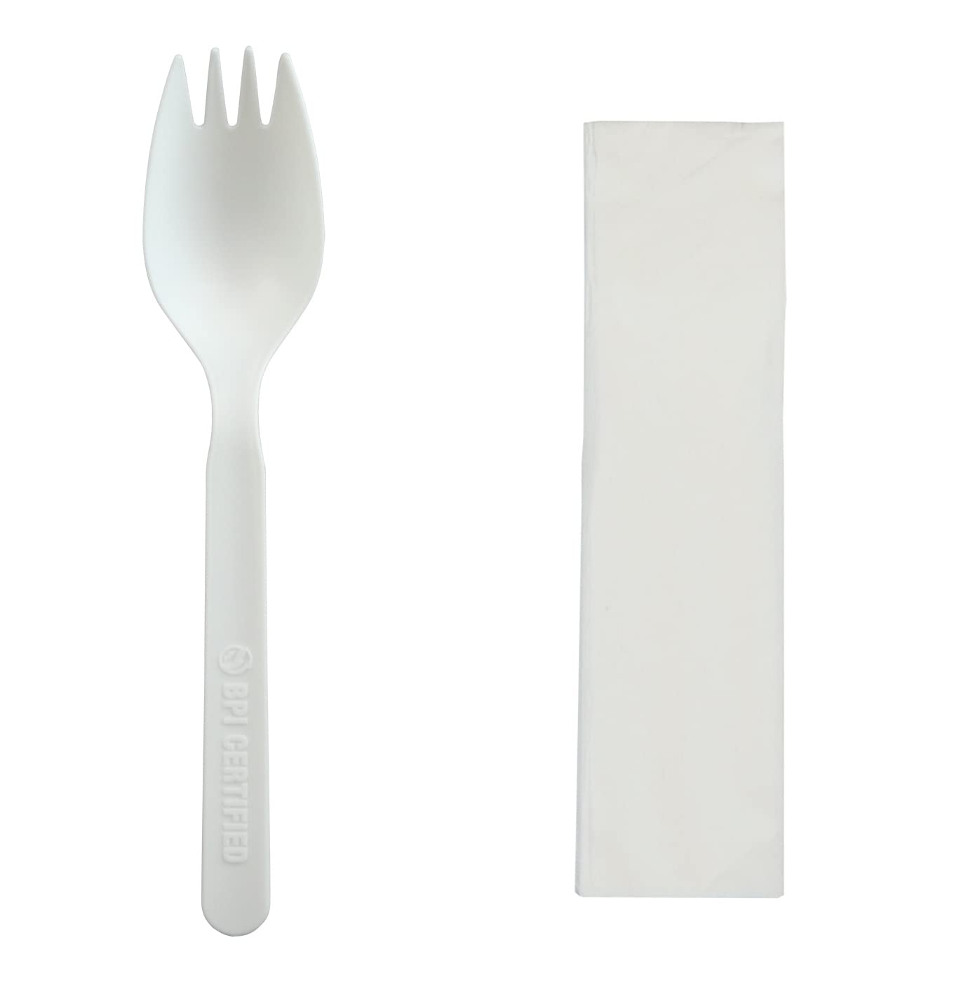 GreenWorks 5.5" Compostable CPLA Spork and Napkin (2 in 1), BPI Certified,500 Count Individually Wrapped With Compostable Wrapper