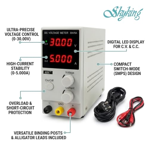 Image of SKYKING 30V 5A Variable DC Power Supply | SMPS Bench Supply with Adjustable Voltage & Current | Digital Display Lab Power Supply for Electronics Repair, Mobile Testing, DIY Projects