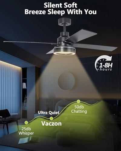 Image of 52 Inch Black Ceiling Fan with Light and Remote, Indoor Outdoor Modern Black Ceiling Fan, 3CCT Dimmable, Reversible Motor, Dual-Sided Blades Ceiling Fans for Bedroom Living Room Patio -Upgraded