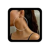 Xduargs Pendientes de arolo grande punk Pendientes de aros delgados grandes Pendente de cuelga de círculo grande Pendente redondo grandes para Mujeres(plata)