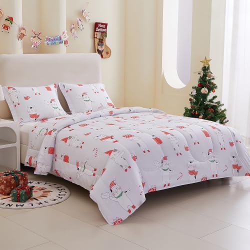 Image of Yibeizi Kids Christmas Bed Comforter Set Full Cute Cat Printed Xmas Bedding