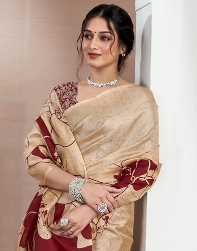 Image of SIRIL Women's Cotton Printed Saree With Unstitched Blouse Piece