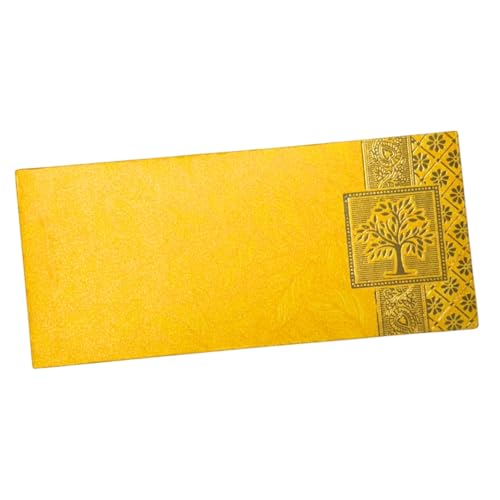 Image of Pack of 25, Rectangle Shape Metallic Paper Shagun Envelopes for Gifting Sagan Lifafa Wedding Occasion Cash Money, 18 X 8 cm, Yellow Color - Gold Tree Design