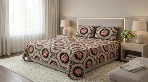 Image of 3D Printed 144 Tc Microfiber Double Bedsheet with 2 King Size Pillow Covers Breathable | Wrinklfree | Summer | Topsheet (90 x 90 Inches) (Navy Blue)