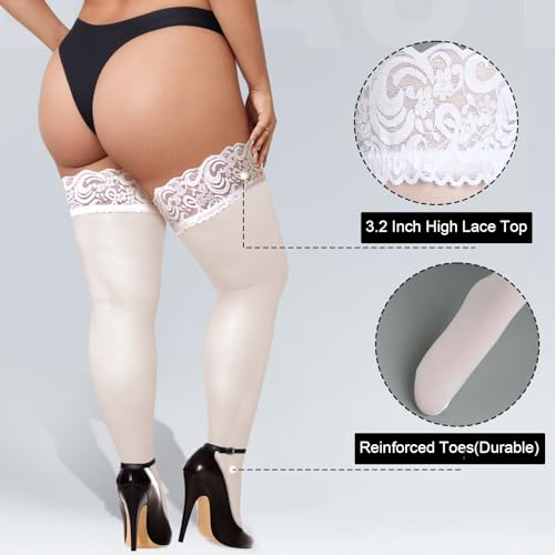 Image of Buauty Plus Size Thigh High Stockings with Silicone Lace Top for Stay-Up Comfort,sheer Stay Up Lingerie Pantyhose for Women
