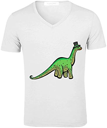 Fancy Dinosaur Men V Neck Print Tees White Apparel