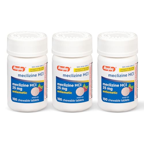 Rugby Meclizine Chewable Tablets 25mg - Anti-Nausea Medicine Helps with Motion Sickness - 100 Count (3 Pack)