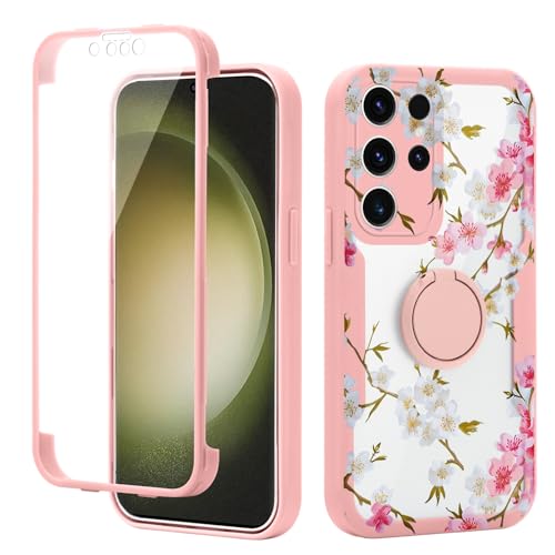 Phoona Cover per Samsung Galaxy A33 5G 6.4",Supporto Anello Rotativo 360°,Cellulare Silicone Custodia Telefono Fiore Ciliegio Aesthetic Motivo Disegno Protezione Fotocamera Antiurto Case,Ragazze
