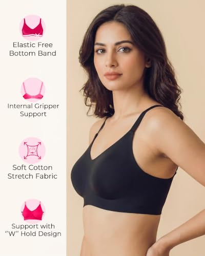 Image of Tweens Cotton Non-Padded Bonded Bra for Women | Full Coverage Wire-Free Bra | Hidden Concealer | Seamless No-Dig Comfort | Breathable Cotton | Elastic-Free Bottom Band & Side Wings | Pack of 1|