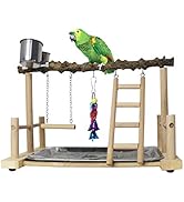 kathson Parrots Playground Bird Perch Play Gym Parrot playstand Wooden Play Stand with Feeder Cup...