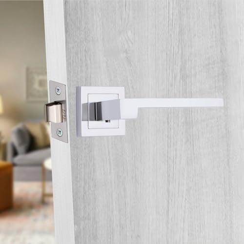 Golden Grace Zeta Premium Design Door Handles on Square Rose in Polished Chrome Finish - 1 Pair