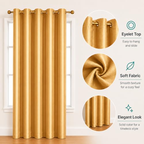 Image of Polyester Eyelet Door Curtain, Solid Plain Light Filtering Curtain for Bedroom, Living Room & Home Office, 7 Feet (84 x 48 Inch), Gold, Pack of 1