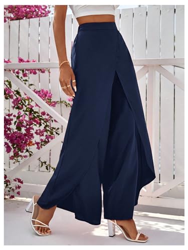 MakeMeChic Women's Wide Leg Pants Elastic High Waisted Wrap Front Long Palazzo Pants4